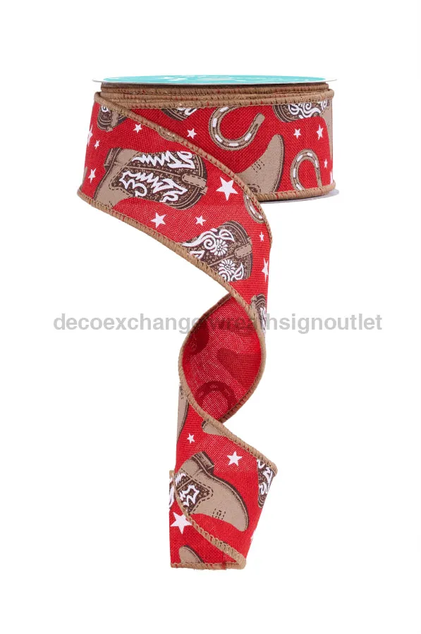 1.5"X10Yd Cowboy Boots Red/Brown/Tan/White RGF153824