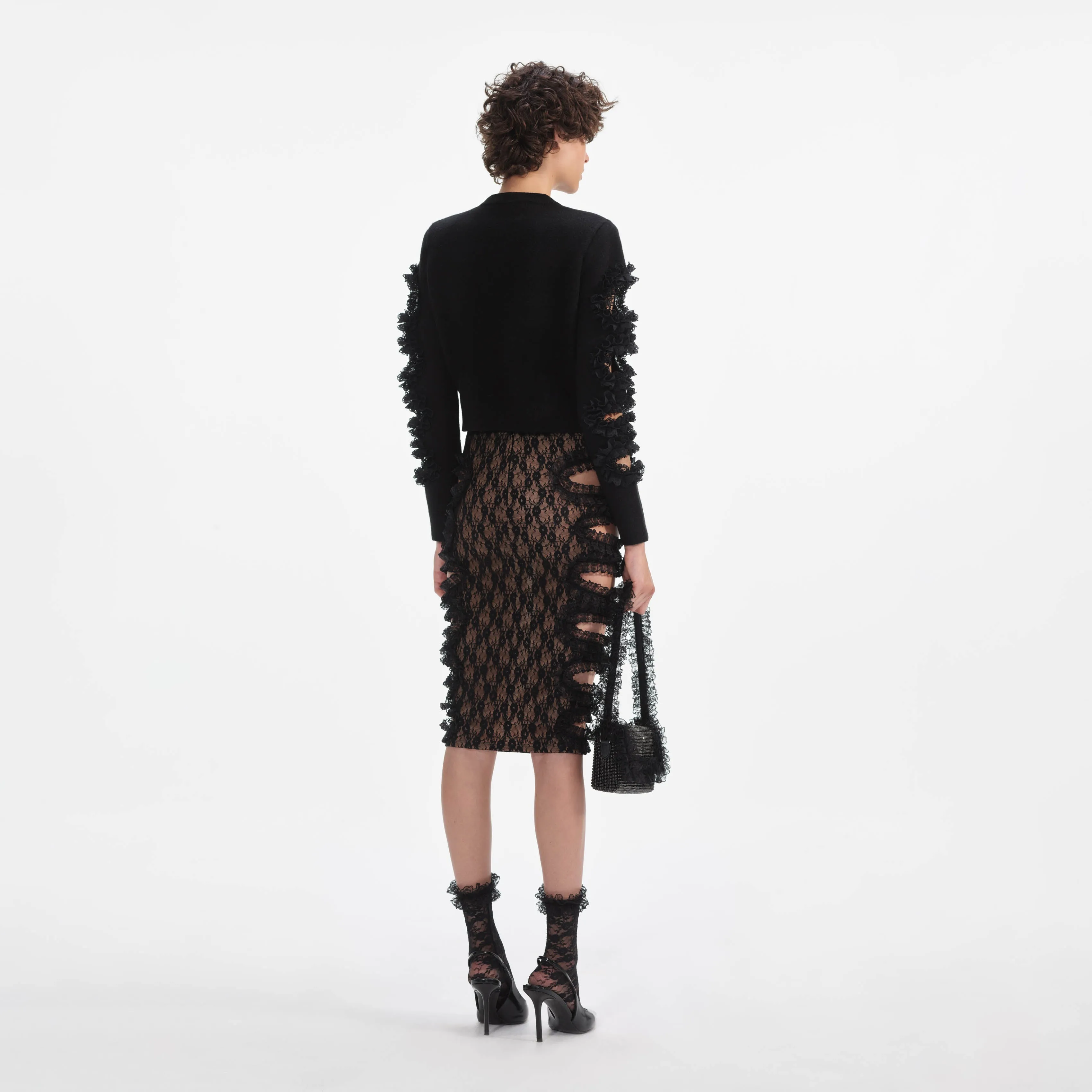 Black Cut Out Lace Detail Jumper