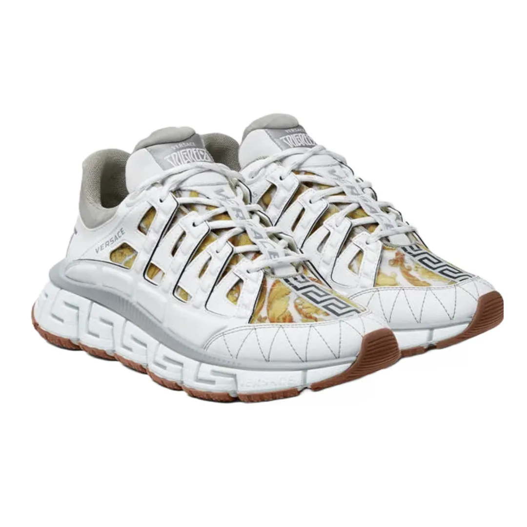 VERSACE WOMENS TRIGRECA SNEAKERS WHITE/SILVER/GOLD